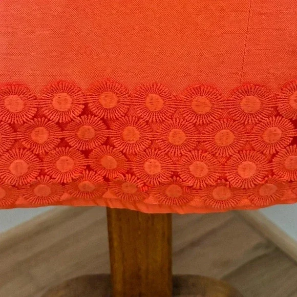 Merona Size 4 Bright Orange Linen Shift Dress with Embroidered detail on hem - Picture 4 of 4